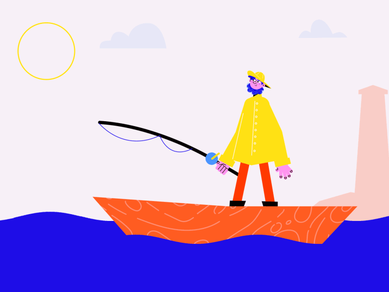 row row row your boat 2danimation 2dcharacter boat character character design characteranimation concept design conceptcharacter fish fishing illustration sea