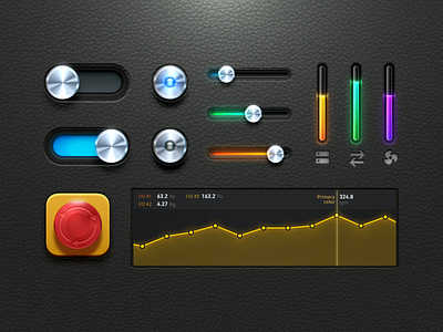 Metal HMI led metal sketch skeuomorphic ui