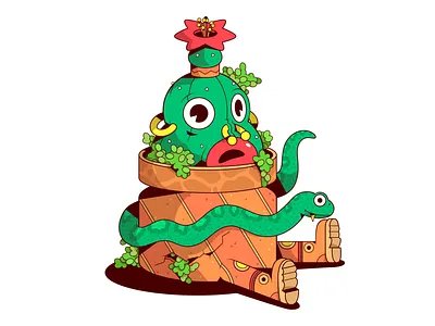 MACETA SERPIENTE cactus ilustracio maceta méxico serpiente vector