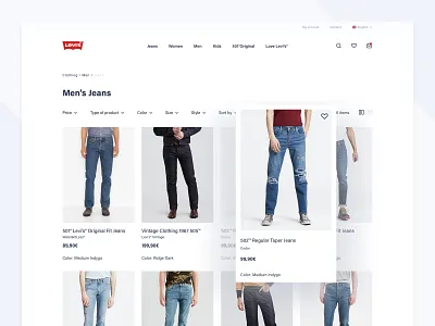 Levi's Store Concept - Products checkout clothes commerce concept design levis mobile process product product design products list products page redesign shop typography ui ux web webdesign white space