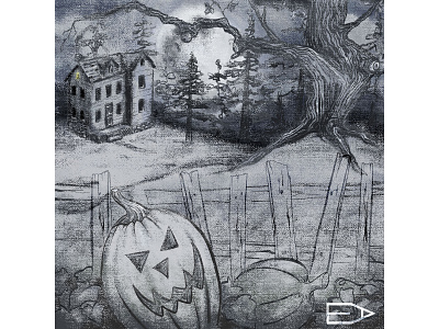 Halloween Scene Inktober 2019 2019 adobe digital evolution of arrin fresco halloween illustration inktober outdoor pumpkin scene spooky