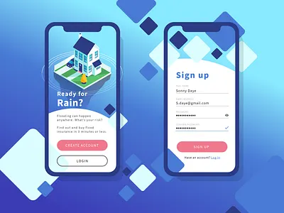 Ready for Rain Flood Insurance Login Screen flood illustration isometric illustration login screen ui vector
