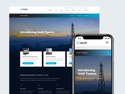 Uniti Towers branding fiber figma landing page marketing mobile reit responsive telecom ui ux web web design website wireless