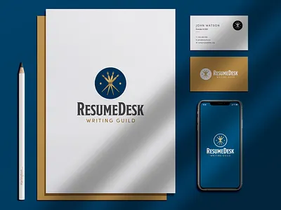 ResumeDesk Logo brand design fountain pen gold icon identity logo logo design navy blue pen resume stationary writing