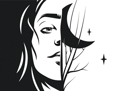 outside/inside adobe illustrator art artwork black black and white contrast face girl illustration linocut monochrome moon portrait portrait art portrait illustration vector vector illustration