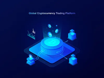 Global Cryptocurrency Trading Platform bitcoin blue crypto cryptocurrency dark homepage illustration light money website