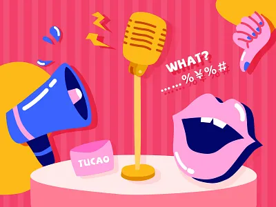 Make complaints poster envelope hand horn letter make complaints make complaints microphone mouth pink poster red stage water droplets