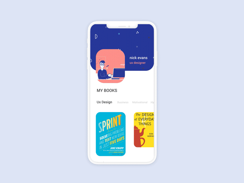 Daily UI 006 - User Profile 006 animation books dailyui illustration invision invisionapp invisionstudio profile profile page ui user user interface ux