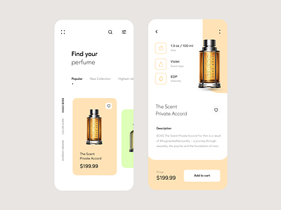 Perfume App app app design branding clean design ecommerce fresh hugo boss ios minimal mobile app perfume perfume bottle product product design ui user experience user interface ux white