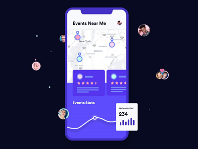 Animation of illustrations on iPhone 11 animated animation animation 2d avatars clean data visualization graph icons landing design landing page landing page design landingpage map mobile mobile app motion pin purple ui website illustration