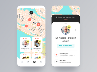Online Physician Consultation App app awsmd creative doctor illustration interaction interface map medical app medical care minimal physician profile ui ux