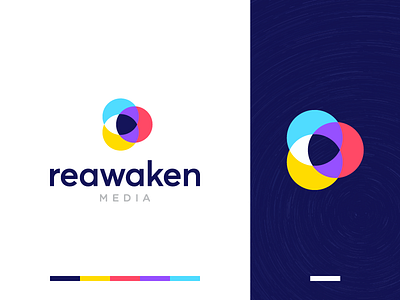 Reawaken Media Logo Design awake awaken branding circle clean content eye flat geometric icon identity identity branding logotype media media logo minimal overlap play simple video