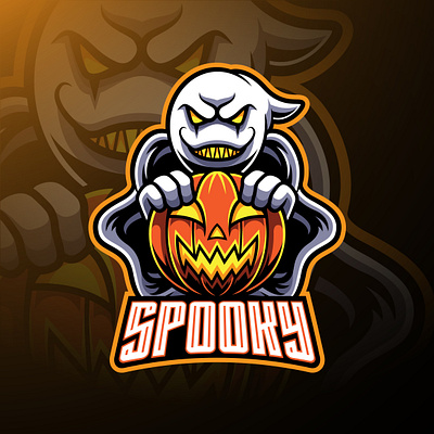 Spooky ghost and pumpkin logo mascot designs branding design esport esports game design ghost ghostbusters graphic design illustration logo mascot logo pumpkin