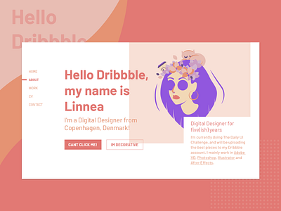 Hello from Copenhagen! adobe xd art cat debut debuts design hello illustrator landingpage portrait portrait illustration purple selfportrait ui webdesign