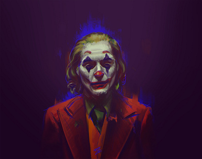 Joker Portrait art artistic blue clown digital illustration digital painting digital portrait fanart film fire illustration joaquin joker movie phoenix red