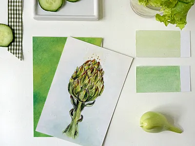 Artihoke watercolor art art artihoke green light watercolor