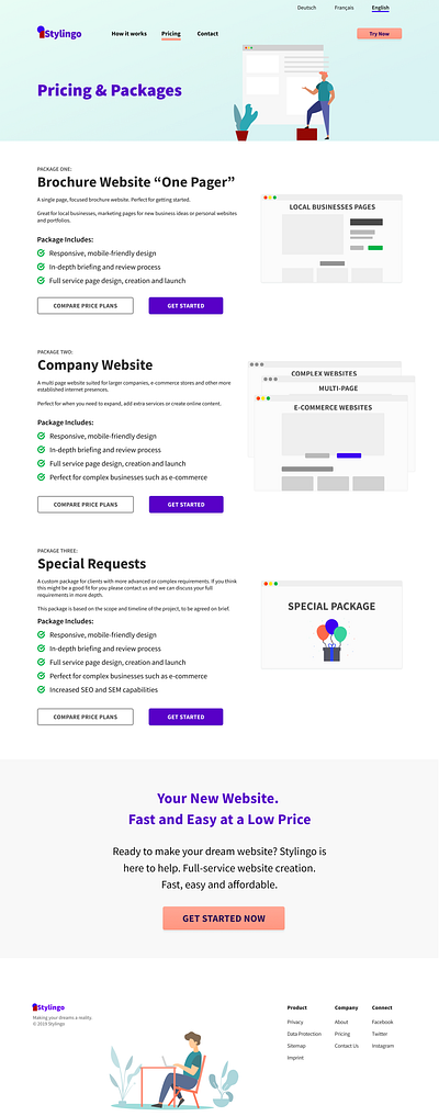 Pricing & Packages Page Wireframe Concept illustration ui design web