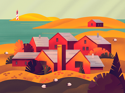 Autumn Colors Illustration atmospheric autumn buildings creative agency design design studio digital art digital illustration digital painting fall graphic design house illustration houses illustration illustration art landscape nature procreate sea village