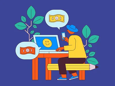 The Good Gig business desk freelance gig economy illustration job laptop money online pencil plant vector work