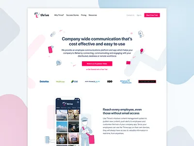 Say hi to Thrive! employee app illustration internal comms marketing website shapes theapbuilder thrive