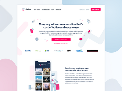Say hi to Thrive! employee app illustration internal comms marketing website shapes theapbuilder thrive