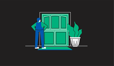 Black ? business character design door door step illustration knock man mechanic outline overalls repair ring strokes uniform