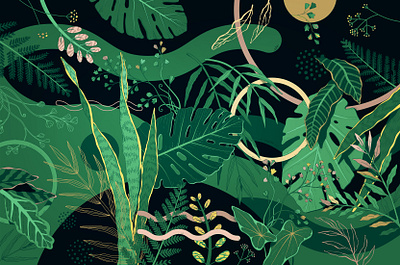 Branding Illustration art branding flat foliage fun geometric gold green illustration illustrator leaves monstera nature vector