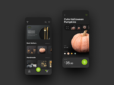 eCommerce Mobile App - Halloween Decorations Store app bright dark design ecommerce halloween mobile modern product page pumpkin store ui