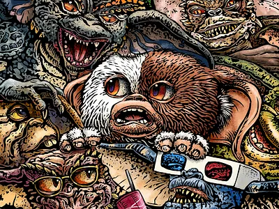 Gremlins Tribute: A New Batch art chet phillips chetart gremlins guzugallery humor illustration limited edition monster movie