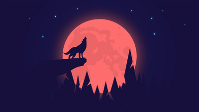 Night Wolf abstraction background design forest illustration moon poster wolf