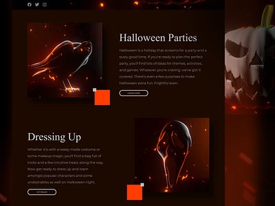 Halloween landing page blender costume design dribbble free psd halloween halloween design halloween party landing page landingpage parties pumpkin typography ui uiux ux web website