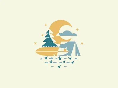 Surf Camp camping moon negative space sketch surfing tent