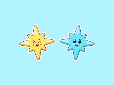 Cute Kawaii Christmas Stars, Stickers baby blue cartoon character cheerful christmas comic cute emoji emotion funny golden happy illustraion joyful kawaii kid star sticker toy
