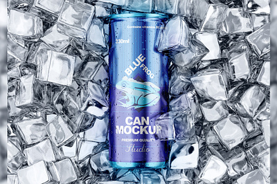 Can With Ice Cubes Mockup 475 ml 500 ml aluminium aluminium can beer beer can beverage can can condensation can mockup cola cola can cold condensation drink drinks energy energy drink ice ice can