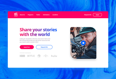Landing Page - Above the Fold above the fold blue colorful company daily ui dailyui dailyuichallenge day 3 film landing page pink