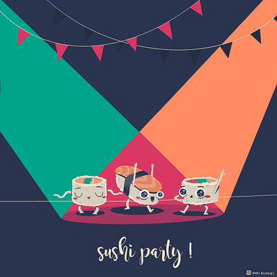 Sushi Party cartoon cartoon character cartoon illustration cartoons character character design happy illustration illustrator party procreate sushi sushi roll