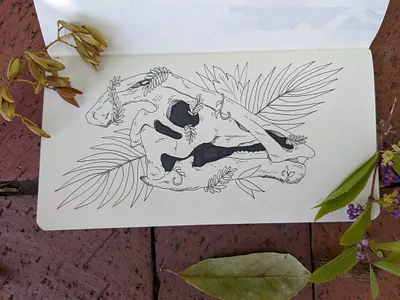 Overgrown skull dinosaur drawing ink inktober2019