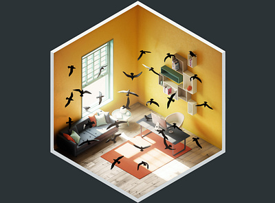 4² Rooms - The Birds 3d 3d art 3ds max adobe photoshop birds design illustration interior isometric render vray