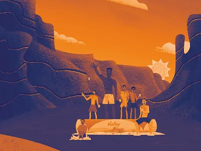 Dawn of the Young Suns blue character characters flat orange phoenix purple suns texture