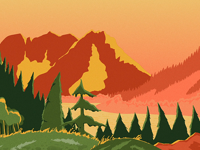 Mountain Sunrise adventure forest illustration lake landscape mountain nature sun sunrise