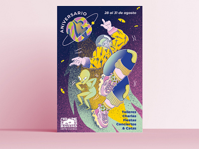 23th Anniversay for Bovedas anniversary party dancing design digital illustration girls illustration photoshop poster art ufo woman