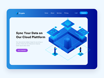 Cloud Sync Desktop Header Illustration Preview2x cryptocurrency header illustration isometric landingpage ui web website