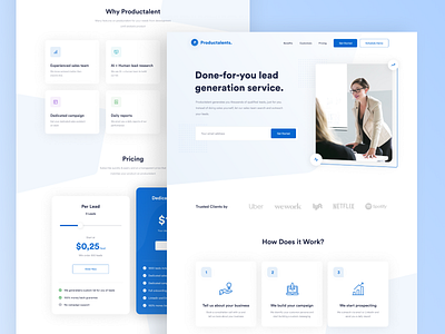 Productalent - Landing Page app blue design designer faq landing page lead minimal pricing product design service trending ui ui uidesign uiux ux uxdesign web web design website