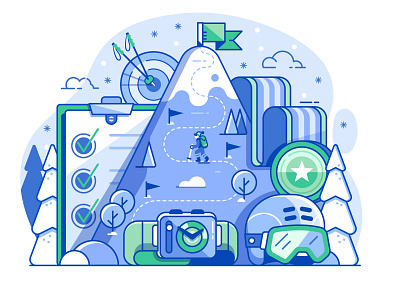 Ski Slopes Progress and Achievements achievements competition flat design hike landscape line art mobile app mountain progress resort ski skiing slopes winter winter sports