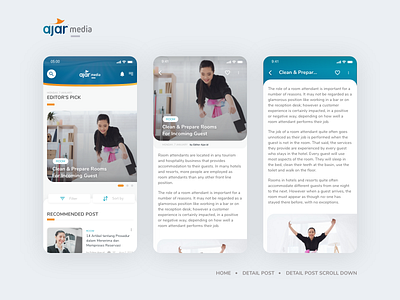 AJAR Media Apps - Home & Detail Post article detail post home page home screen hotel hotelier media mobile apps pers sea ui