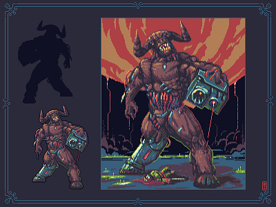 Cyberdemon [pixel art] 8bit aseprite character design cyberdemon doom game art game artist idsoftware illustration pixel art pixel artist pixelart pixels sprite