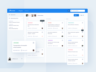 Esper – a modern framework for public policy blue board clean dashboard design kanban management task trello ui ux web