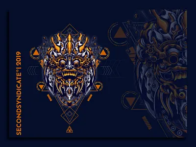 barong sacred geometry bali barong culture geometric head illustration logo mask modern sacred geometry t shirt tattoo vector wild