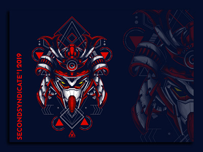 mecha samurai sacred geometry armor art asian culture design face graphic head helmet illustration japan japanese mask oriental samurai sword tattoo traditional vector warrior