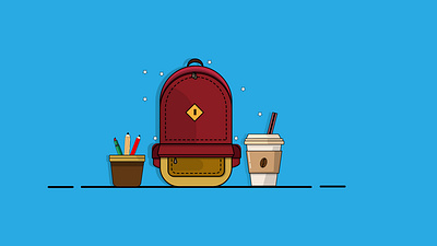school bag,coffee and some pens art design flat flat art illustration minimal school vector